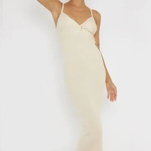 Abercrombie & Fitch Cream Knit Ribbed Midi Dress